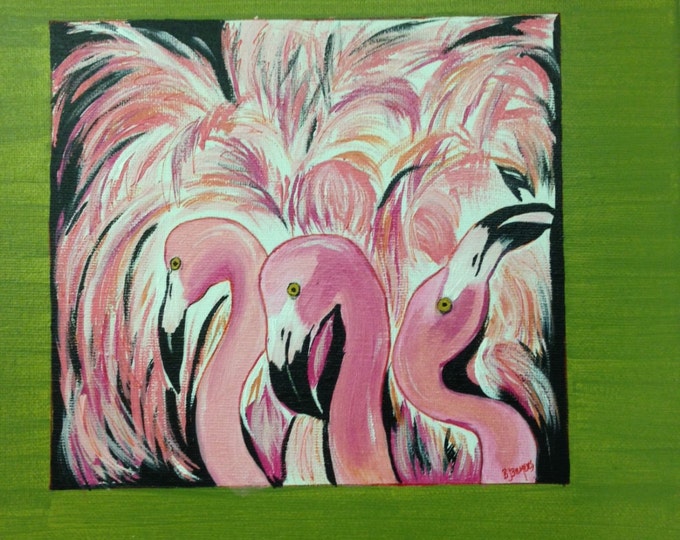 12" x 12" Canvas - Flamingos Dancing in Acrylics