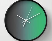 Green Clock - Wall Clock - Shades of Green - Gray to Green Ombre - Made to Order