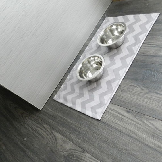 Kip Pet Food Mat Gray Chevron Small Laminated Cotton