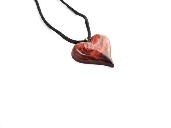 Wooden Heart Necklace Wood Heart Pendant Wood Heart Carved