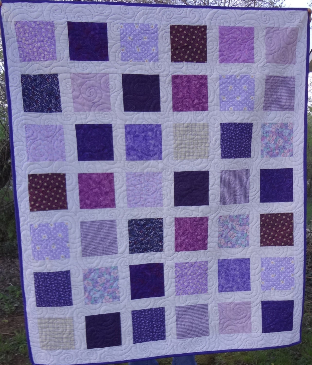 Homemade Purple Quilt Bedding Throw Daisies by QuiltcreationsUSA