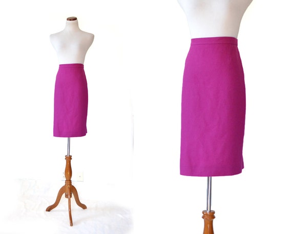 Fuschia Pink Skirt / Pencil Skirt / 80s Skirt / Large Skirt