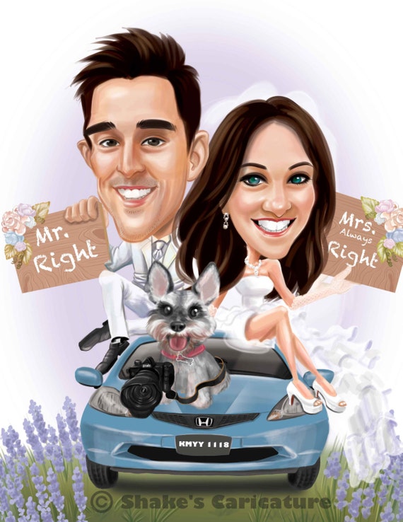 Custom Personalized Wedding Cartoon Portrait Caricatures Save the Date Cards Wedding Invitations Unique Gift Guest Board