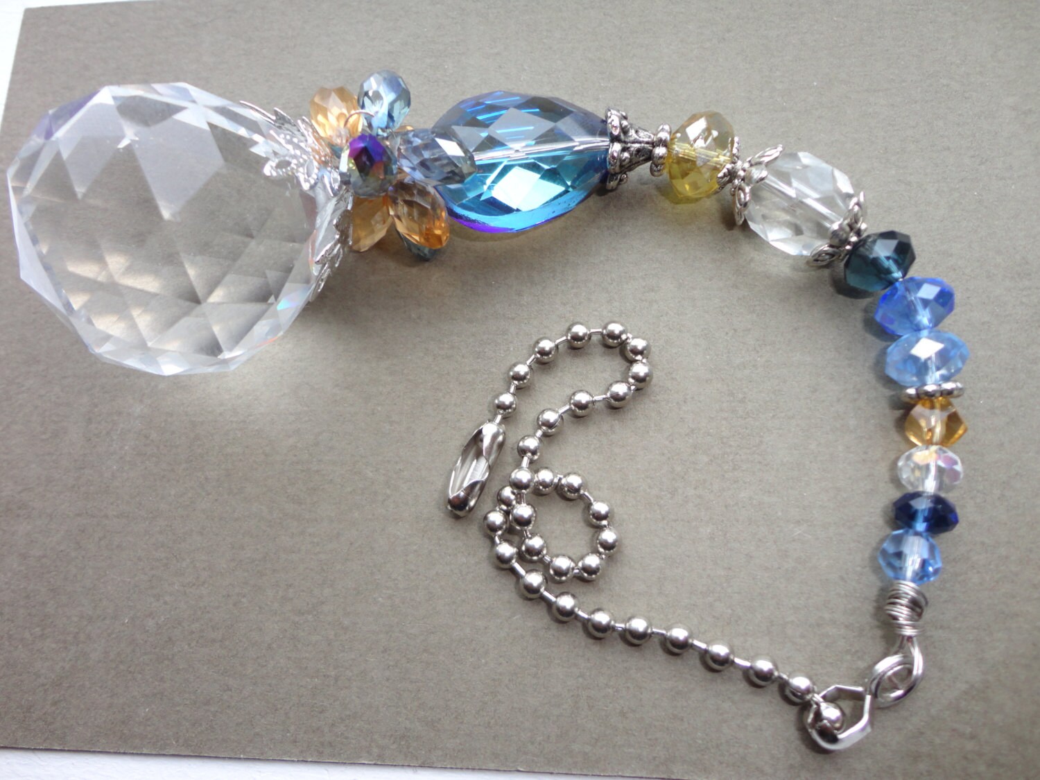 30mm crystal ceiling fan pull light pull or sun catcher. blue