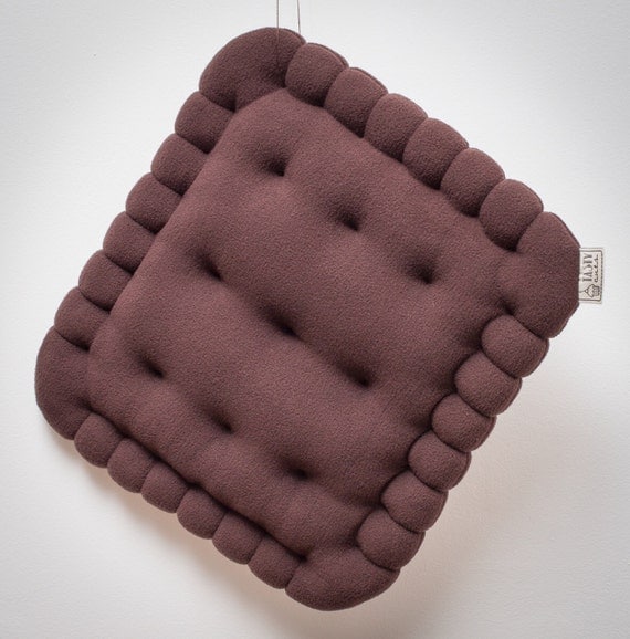 Chocolate brown cookie pillow by Tastycuts on Etsy