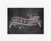 Valentine's Day Card - Chalkboard Greeting Card - Lucky in Love - Anniversary Card - Engagement Card Il_170x135