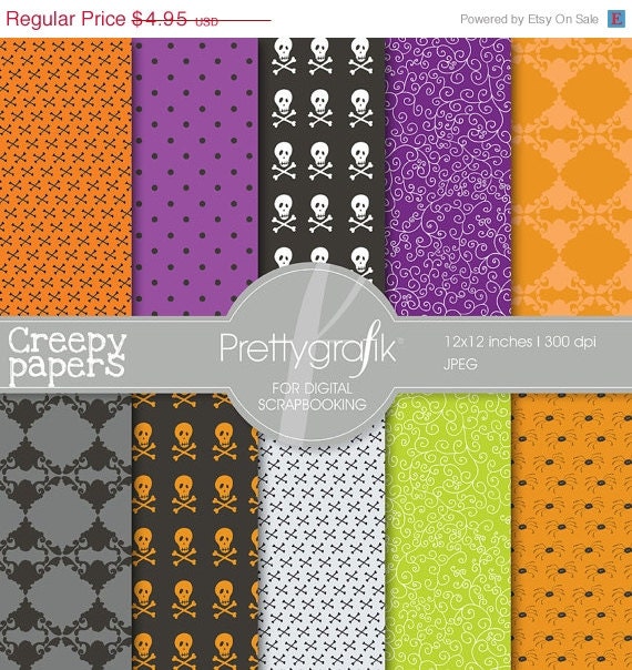 80% OFF SALE Halloween digital papers scrapbook set - PGPSPK552 Il_570xn