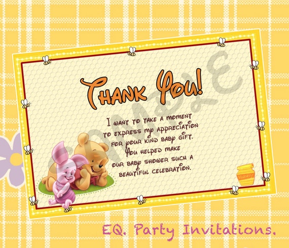 Winnie the Pooh Baby shower Thank You card by EqPartyInvitations