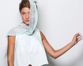 SUMMER SALE Summer Scarf, Hand Printed, Fresh Pink on Sea Foam Green Chiffon, with Metallic Silver Accents, An Original Design by Dikla Levs