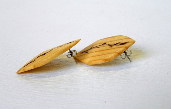Reclaimed Wood Leaf Earrings from Feath and Kee