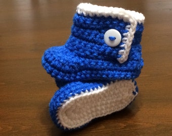 Fait main Crochet bÃ©bÃ© bleu et blan c bottes chaussures pour bÃ©bÃ© ...