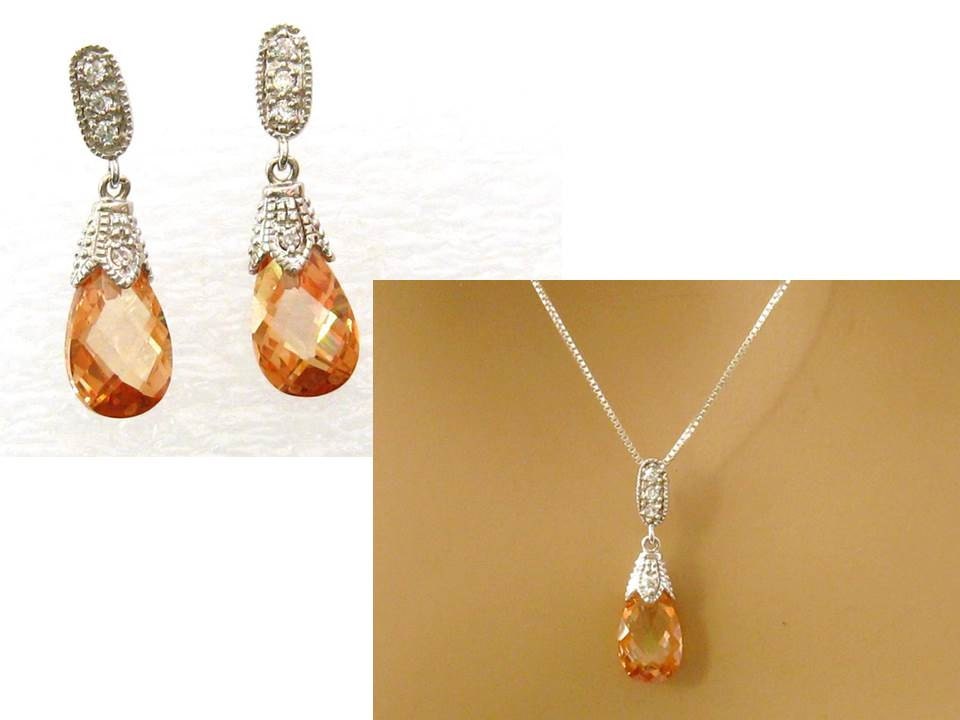 necklace and earring set orange gems necklace and earring set orange gems