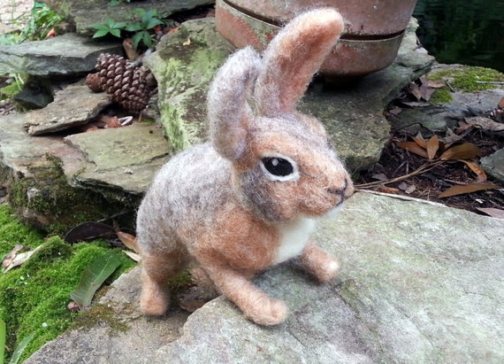 Needle Felted Rabbit, Poseable Soft Sculpture of Baby Bunny