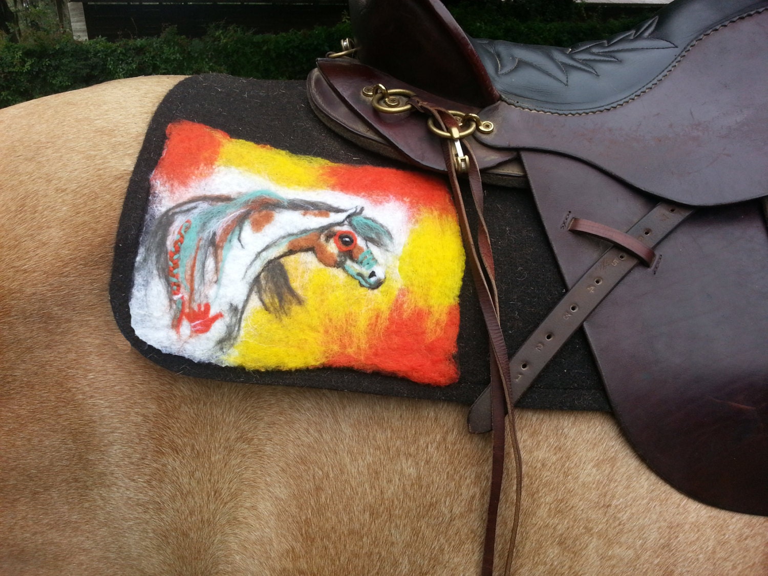Indian Pony Felted Wool Paintings Saddle Blanket Saddle Pad