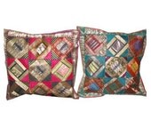 Sari Patch Cushion Cover Indian Handmade Pillow Case