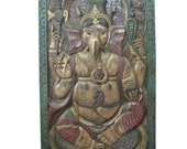 Decorative Door Panels Hindu God Ganesha Hand Carved Wall Panel 72 X 36 Inches