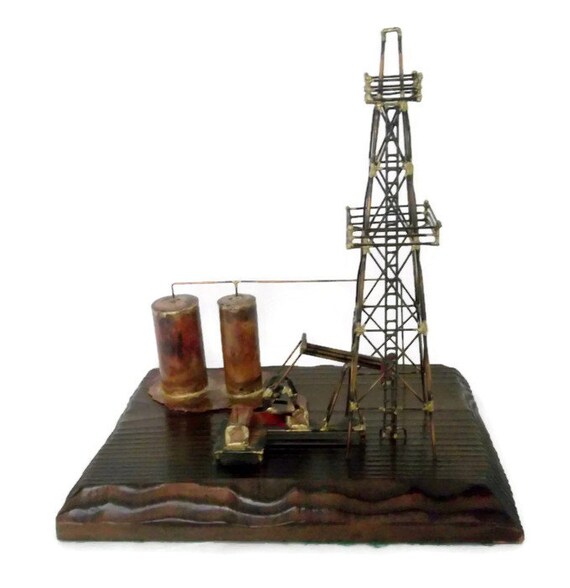 Vintage Oil Platform Metal sculpture Copper Derrick