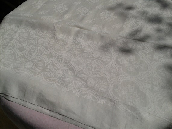 Victorian White Damask Tablecloth Long French by SophieLadyDeParis