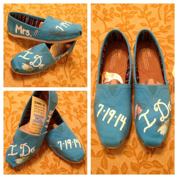 Blue Custom Wedding Shoes Toms Love Bride Groom Toms