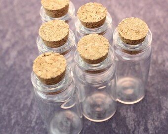 20 Clear Glass Bottles Vial Pendants with Corks Wish Bottles 22 x 50 mm