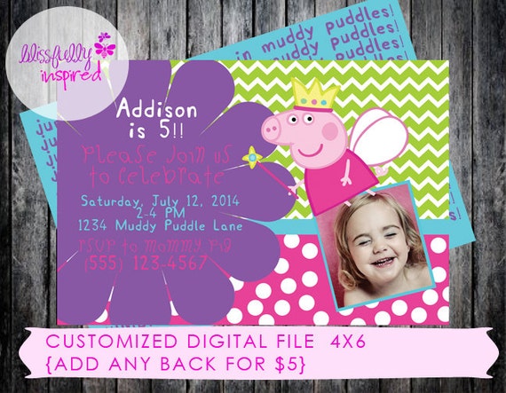 Peppa Pig inspired Custom Printable Birthday Invitation 3