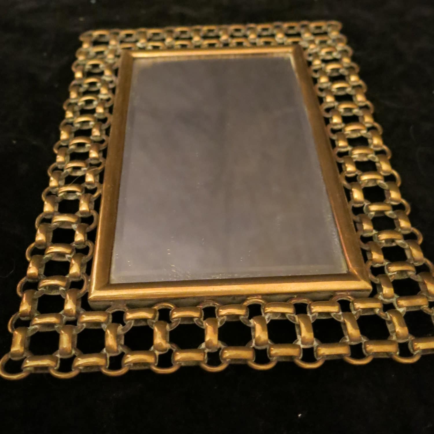 Vintage Antique Brass Chain Framed Mirror 7 by bbsbrassandbounty
