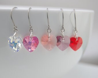 Sale - Titanium earrings, Swarovski heart earrings, Swarovski heart titanium earrings - Birthday gift
