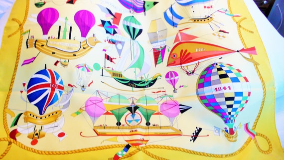 Hermes "Les Folies Du Ciel" Vintage Silk Scarf Loic Dubigeon
