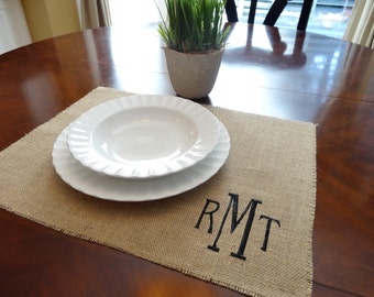Set of 4 - Initial monogrammed burlap placemats - SET OF 4