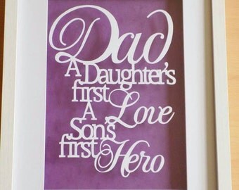 Gorgeous 'dad' quote papercut in a shadow box frame