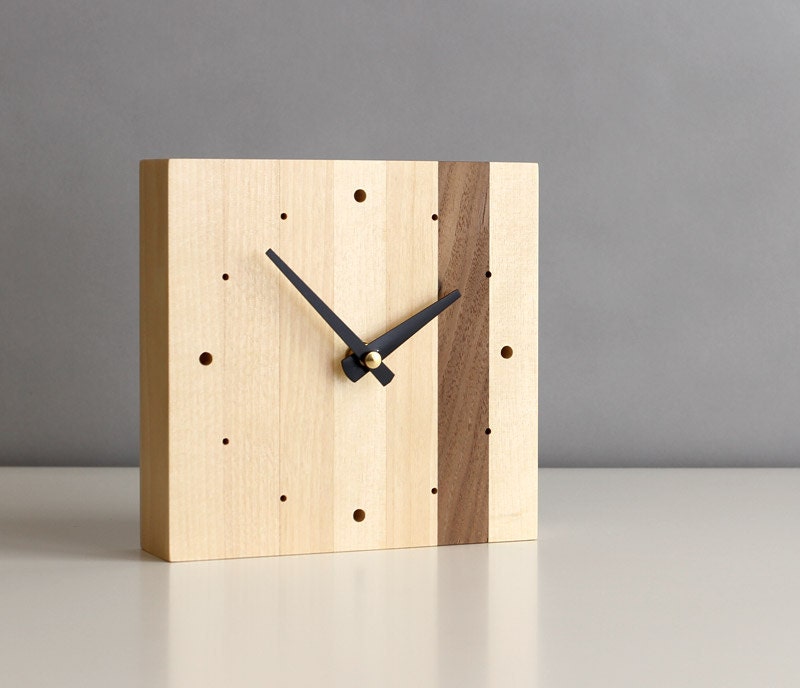 Square 5 birch desk clock with black tapered hands by magszilla