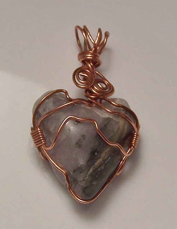 Items similar to Lightweight Copper Wire Wrapped Natural Heart Shaped ...