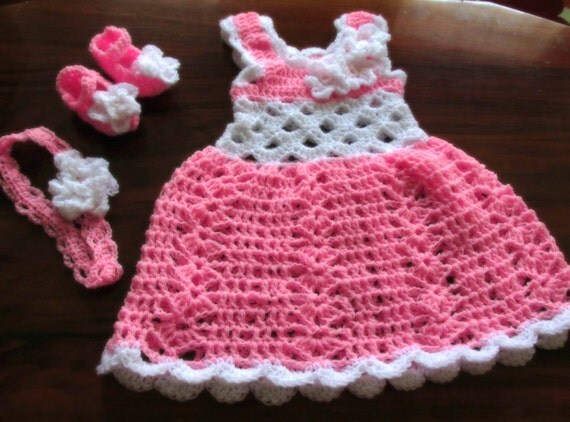 crochet baby dress newborn baby dress pink baby dress white