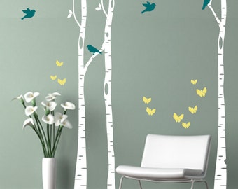 Birch Trees Birds & Butterflies Fabric Wall Decal