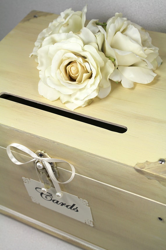 Ivory Wooden Wedding Card Box Trunk. Vintage by DazzlingGRACE