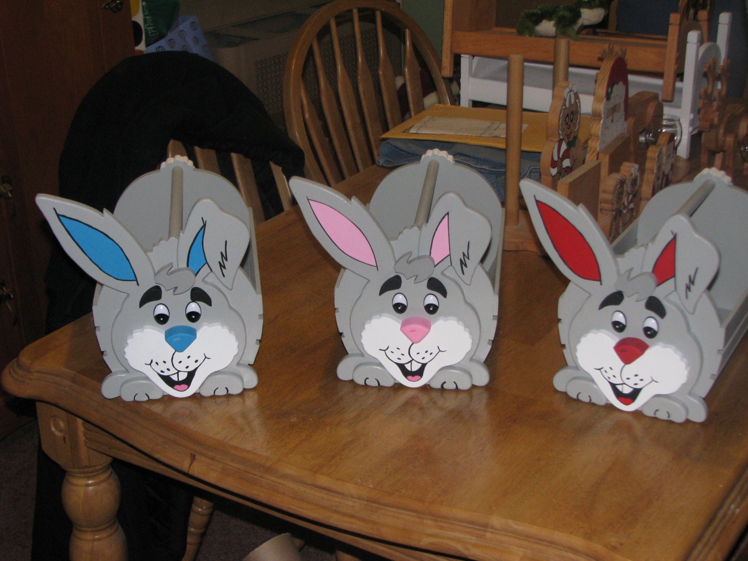 Hand Painted Wooden Easter Bunny Basket 3 by