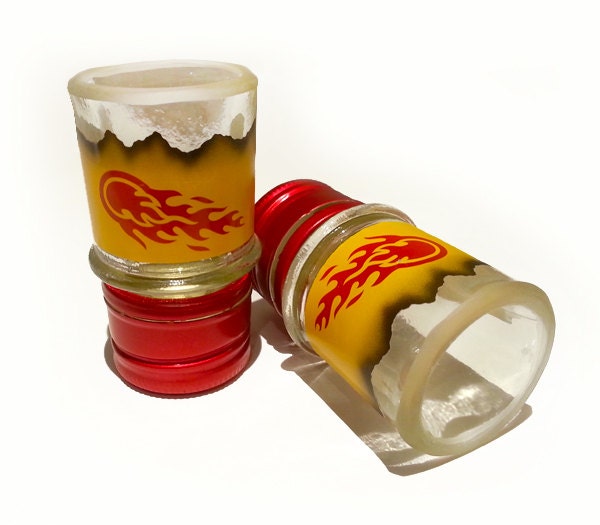 A Pair of FIREBALL Shot Glasses by BottleRehab on Etsy