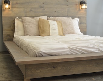Floating Wood Platform Bed frame with Lighted Headboard-Quilmes