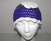 SALE - Purple, Verigate and White Hat with Scallop edging and flower
