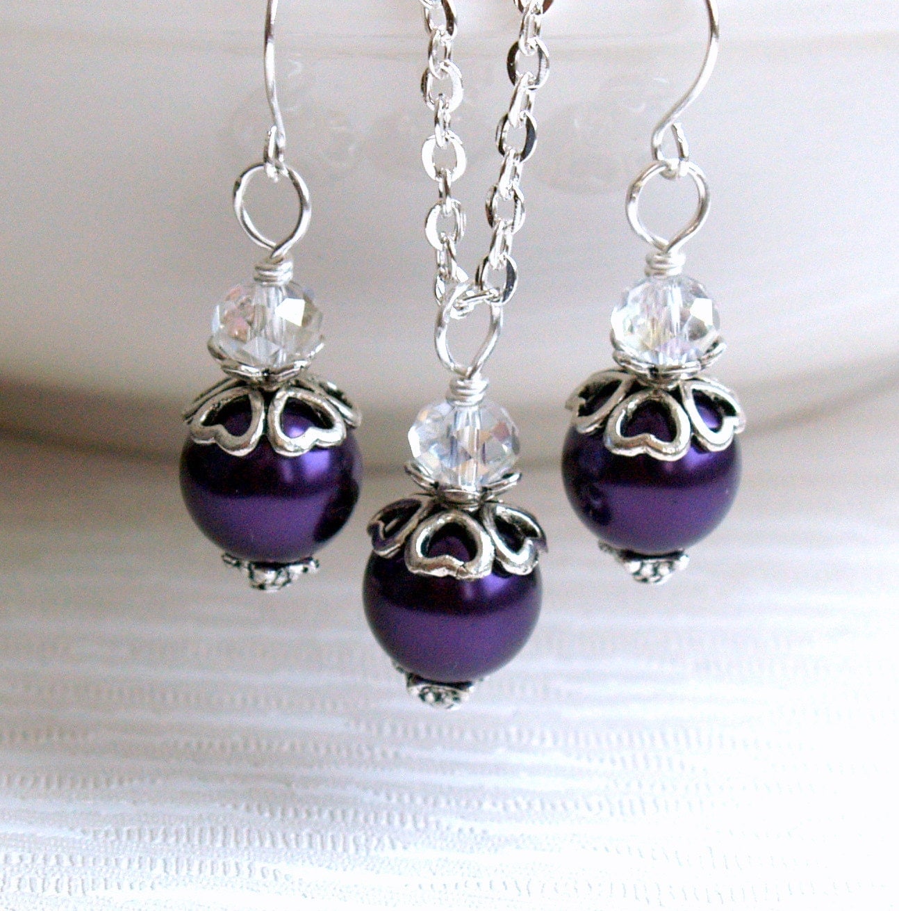 Dark Purple Jewelry Set Set Of Necklace Earrings Purple