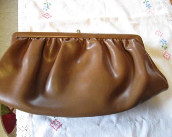 Vtg Mocha Brown Faux leather Clutch Bag 50's era silky lined inside ...