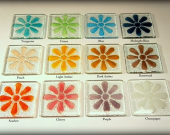 Set of 4 Daisy Coasters - Choose a combination of colours all different or all the same - 12 colours available - fused glass coasters