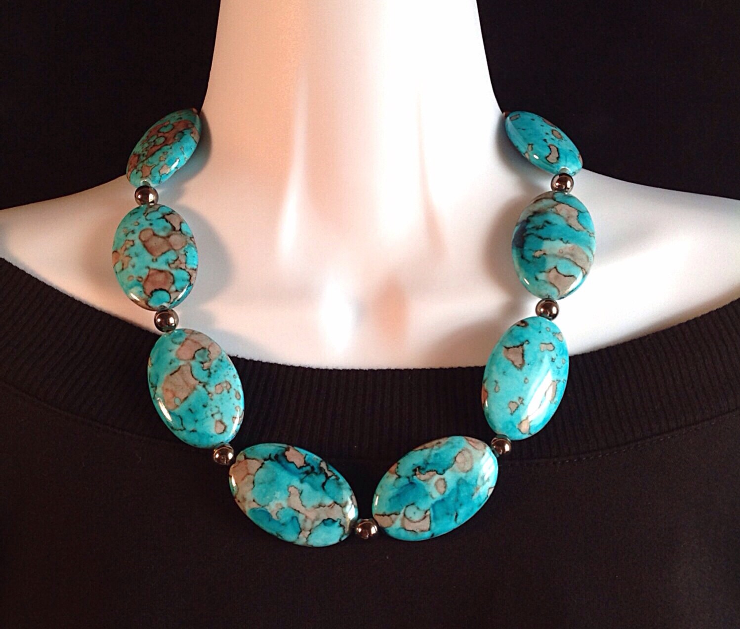 ON SALE Huge 40mm faux turquoise necklace. Chunky by ChicMillies