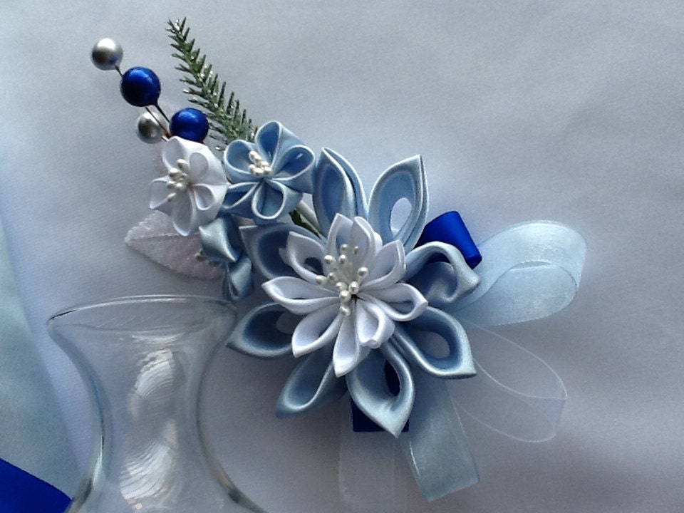 Corsage Baby Blue Light Blue White Kanzashi Flowers Wedding
 White And Baby Blue Corsage