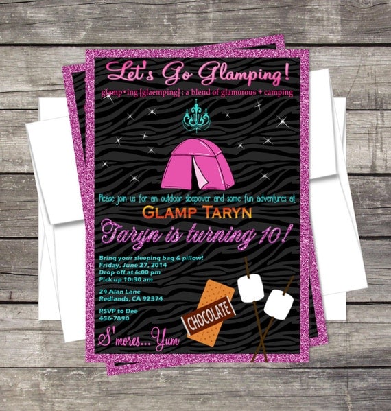 Glamping Slumber Party Invitation DIY Birthday Party Customized Il_570xn