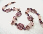 Purple Pink crystal necklace Charoite Amethyst Rose Quartz  natural gemstone multi stone necklace unique artisan jewelry beaded necklace