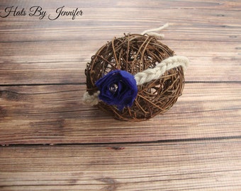 RTS - Royal Blue Flower Tieback - Size Newborn - Ready to Ship