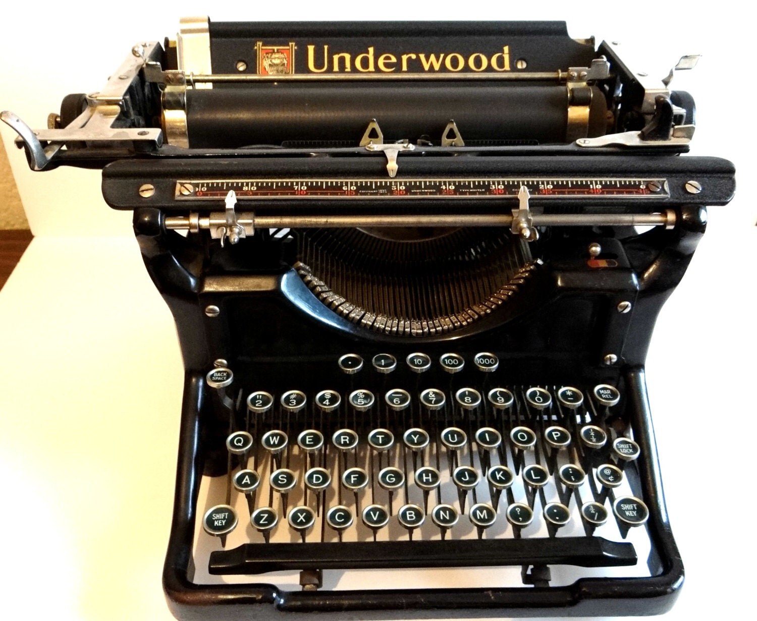 Antique Rare 1930s Underwood Typewriter No. 6 With Green Glass