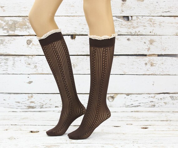 over the knee lace fishnet socks shein