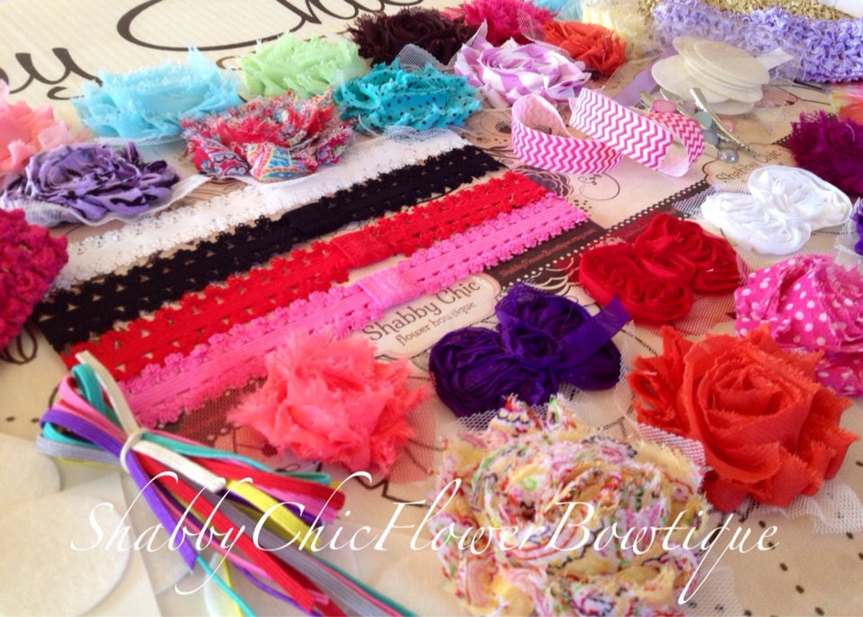 324 New baby headband making kit for baby shower 496 DIY Baby Shower Headband Kit Creates 15 by ShabbyFlowerBowtique 